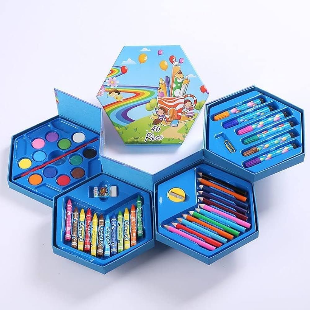 46 Pcs Drawing Set for Kids Art Set with Color Box Pencil Colors Crayons Colors Water Color Sketch Pens Set for Kids Best Gift for Kids(Multicolor)