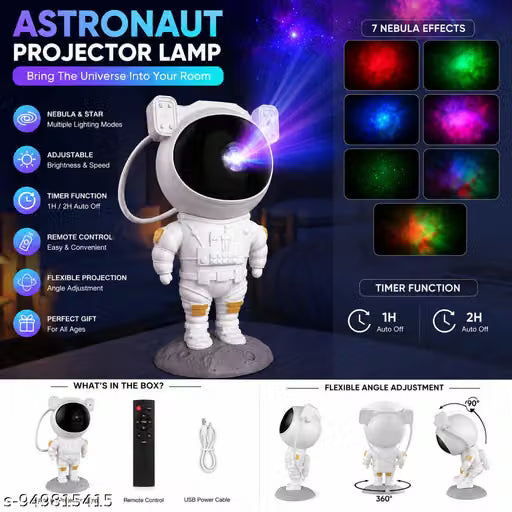 Astronaut Galaxy Projector Night Light – 360° Rotating Nebula Star Projector with Remote Control, Timer & Adjustable Head – Space Lamp